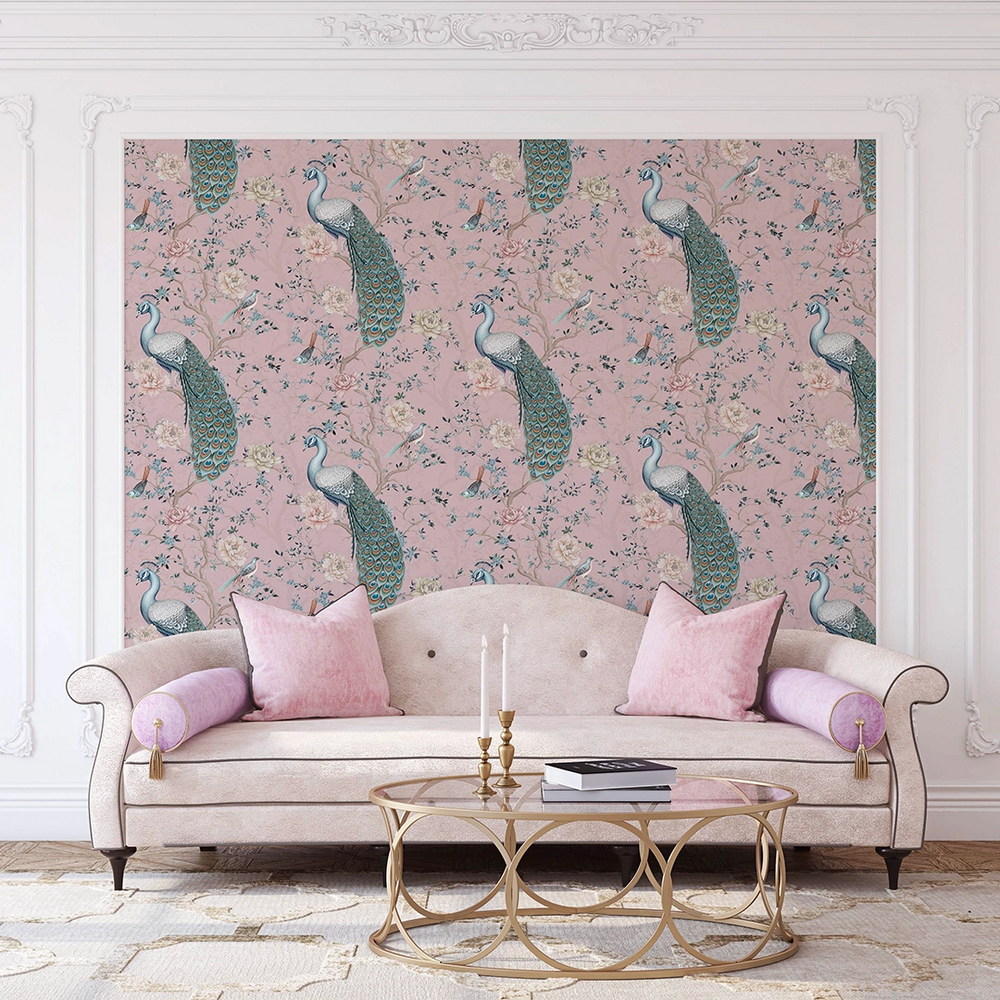 The Peacock's Promise Wallpaper - Rose - Lucie Annabel