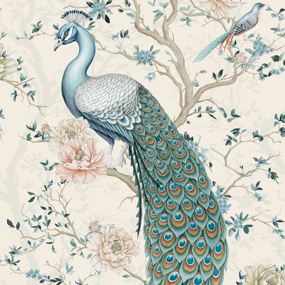 The Peacock's Promise Wallpaper - Vintage Cream - Lucie Annabel