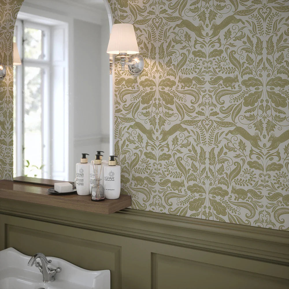 The Secret Squirrel Wallpaper - Avocado - Lucie Annabel