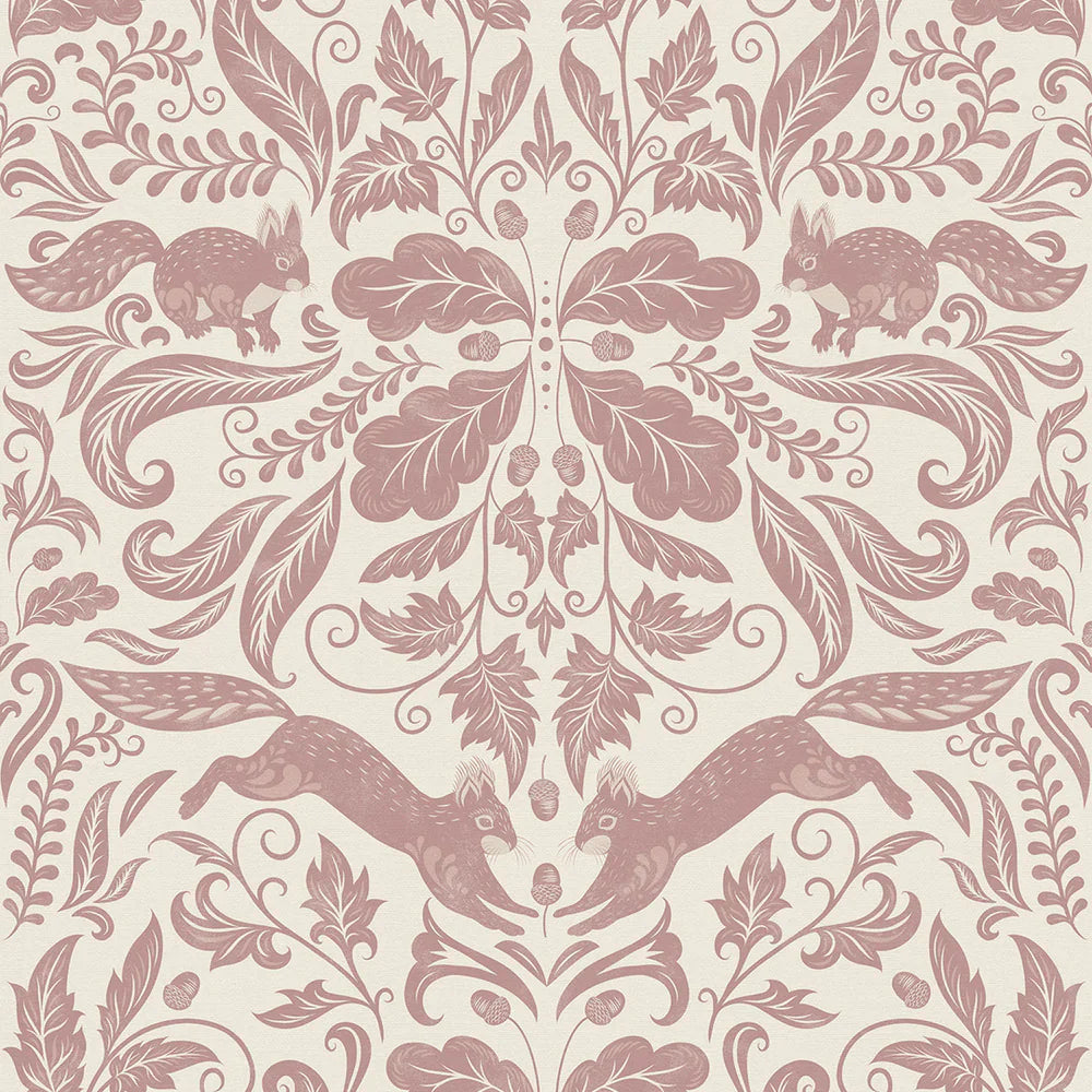 The Secret Squirrel Wallpaper - Rosewood - Lucie Annabel