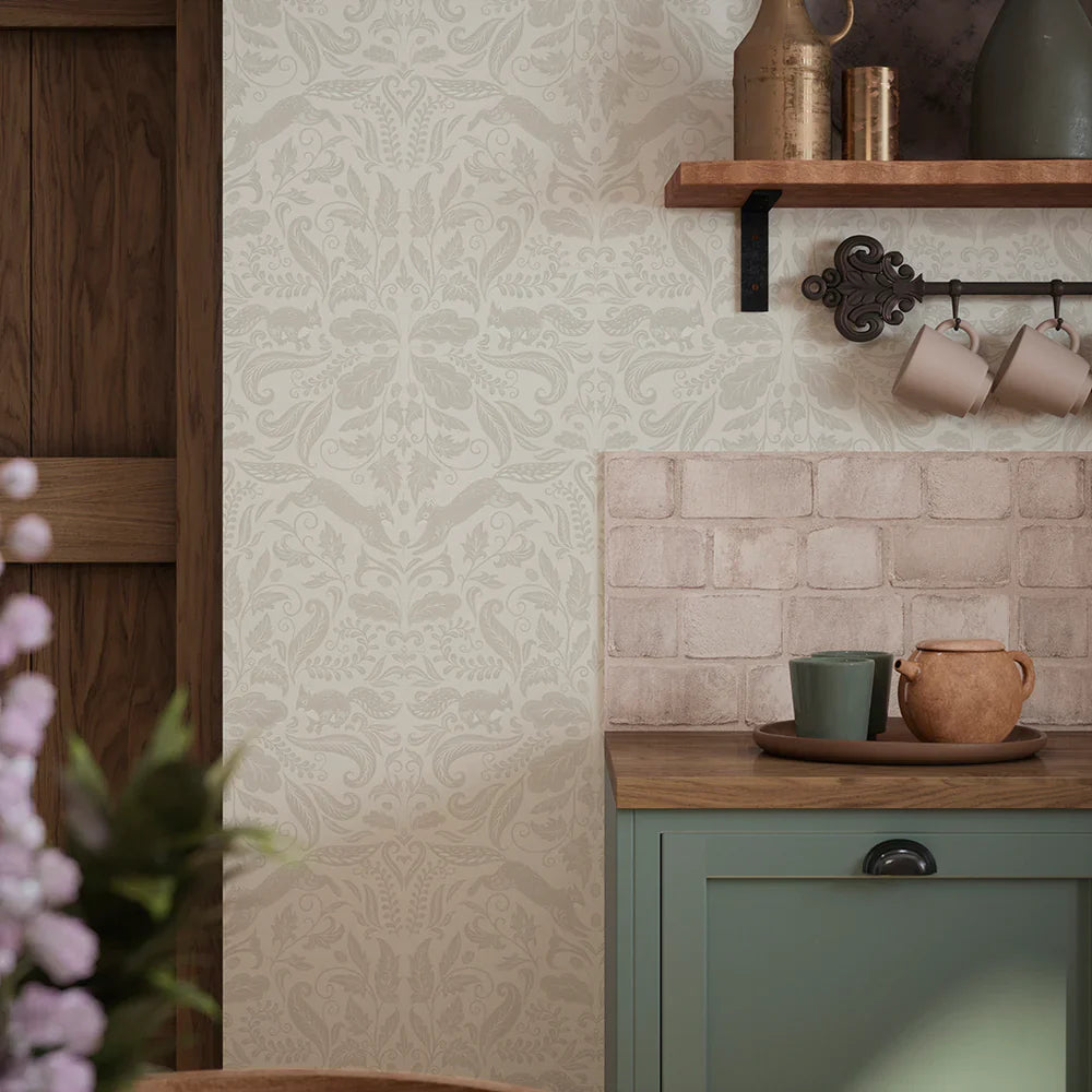 The Secret Squirrel Wallpaper - Stone - Lucie Annabel