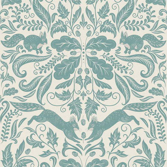 The Secret Squirrel Wallpaper - Teal - Lucie Annabel