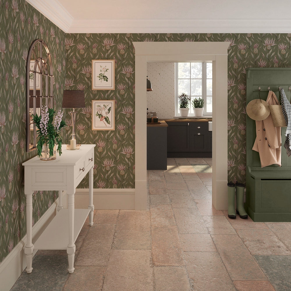 Thistle Royale Wallpaper - Forest Green - Lucie Annabel