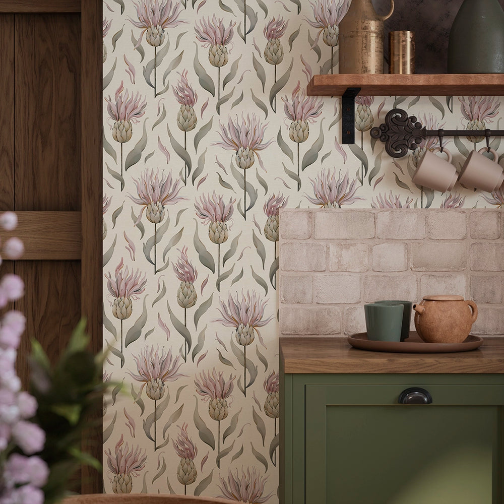 Thistle Royale Wallpaper - Vintage Cream - Lucie Annabel