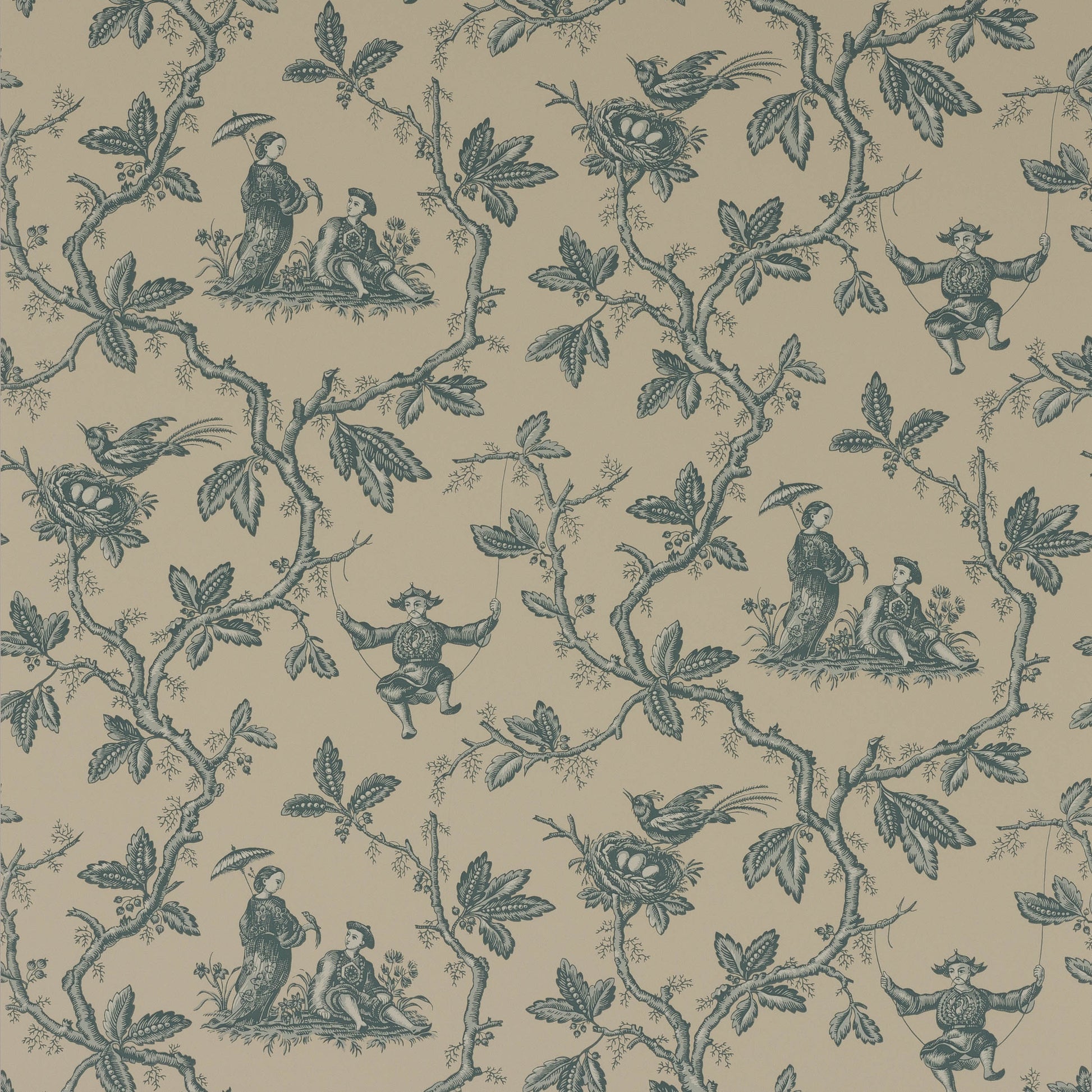 Toile Chinoise Wallpaper - Aqua - Colefax & Fowler