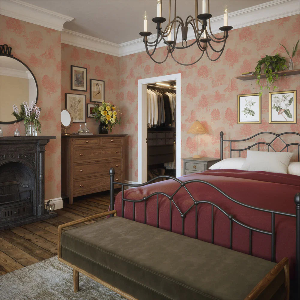 Toile De Jouy Wallpaper - Coral - Lucie Annabel