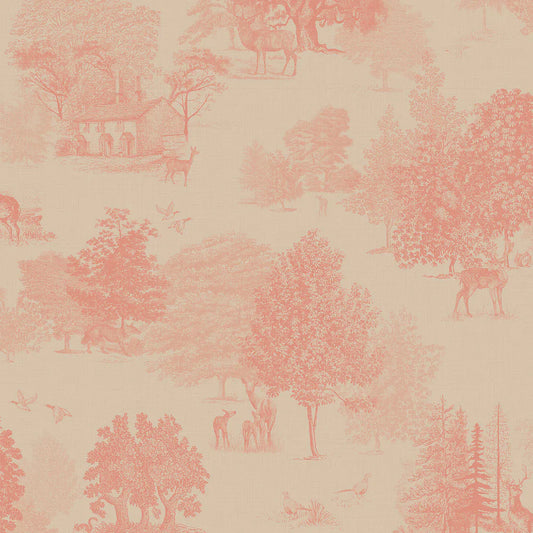 Toile De Jouy Wallpaper - Coral - Lucie Annabel