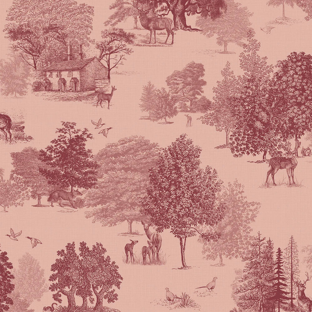 Toile De Jouy Wallpaper - Red Berry - Lucie Annabel