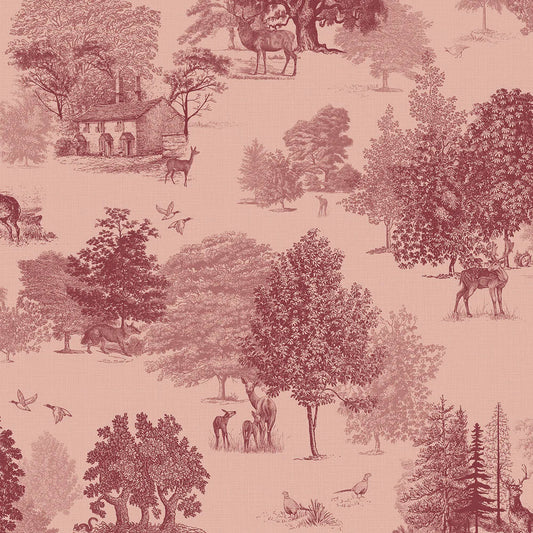 Toile De Jouy Wallpaper - Red Berry - Lucie Annabel