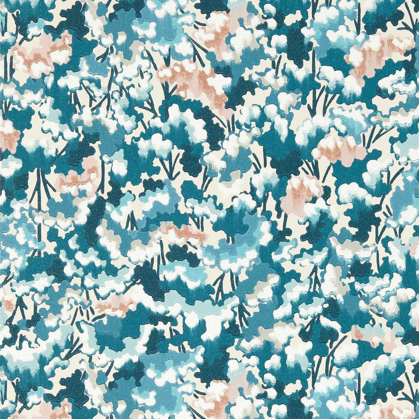 Tree Tops Wallpaper - Midnight/Positano/Cornflower - HRTW113122 - Harlequin