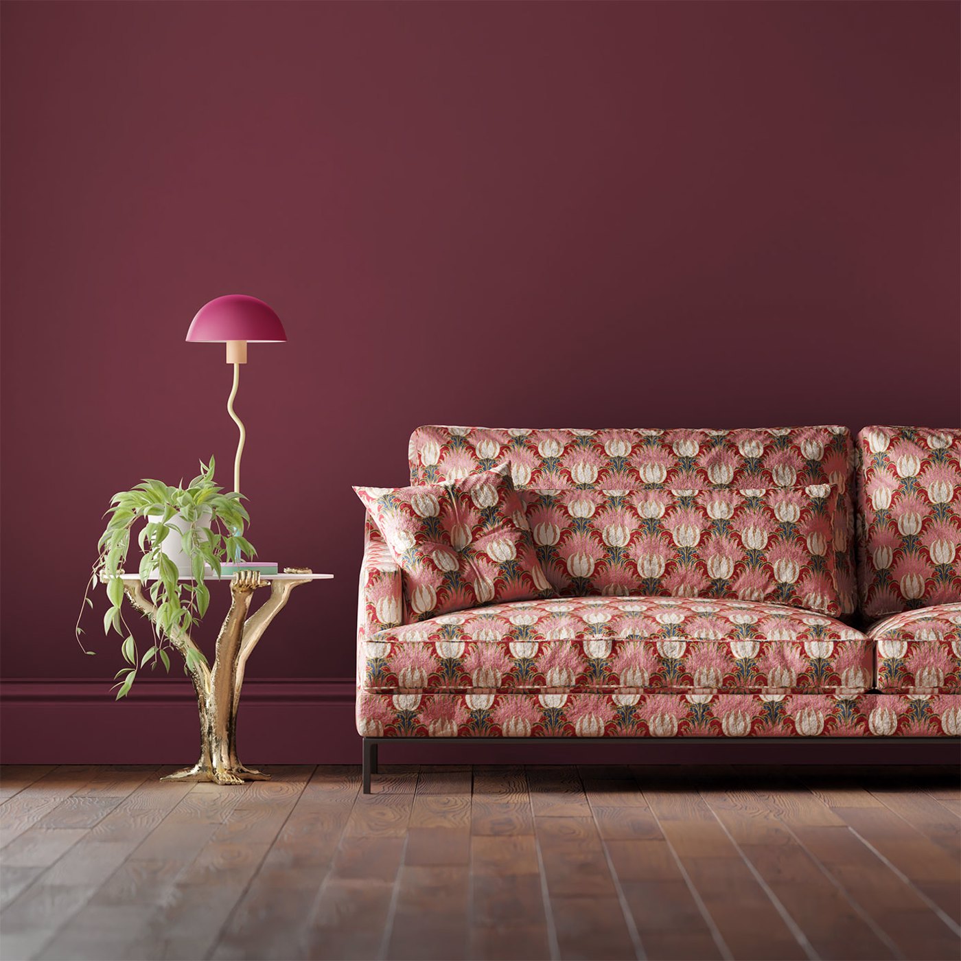 Tulip & Bird Fabric - Amaranth & Blush - 520020 - Morris & Co