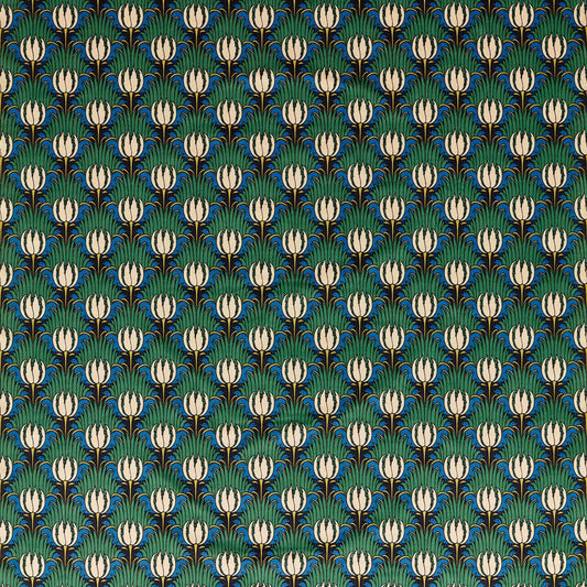 Tulip & Bird Fabric - Goblin Green & Raven - 520013 - Morris & Co