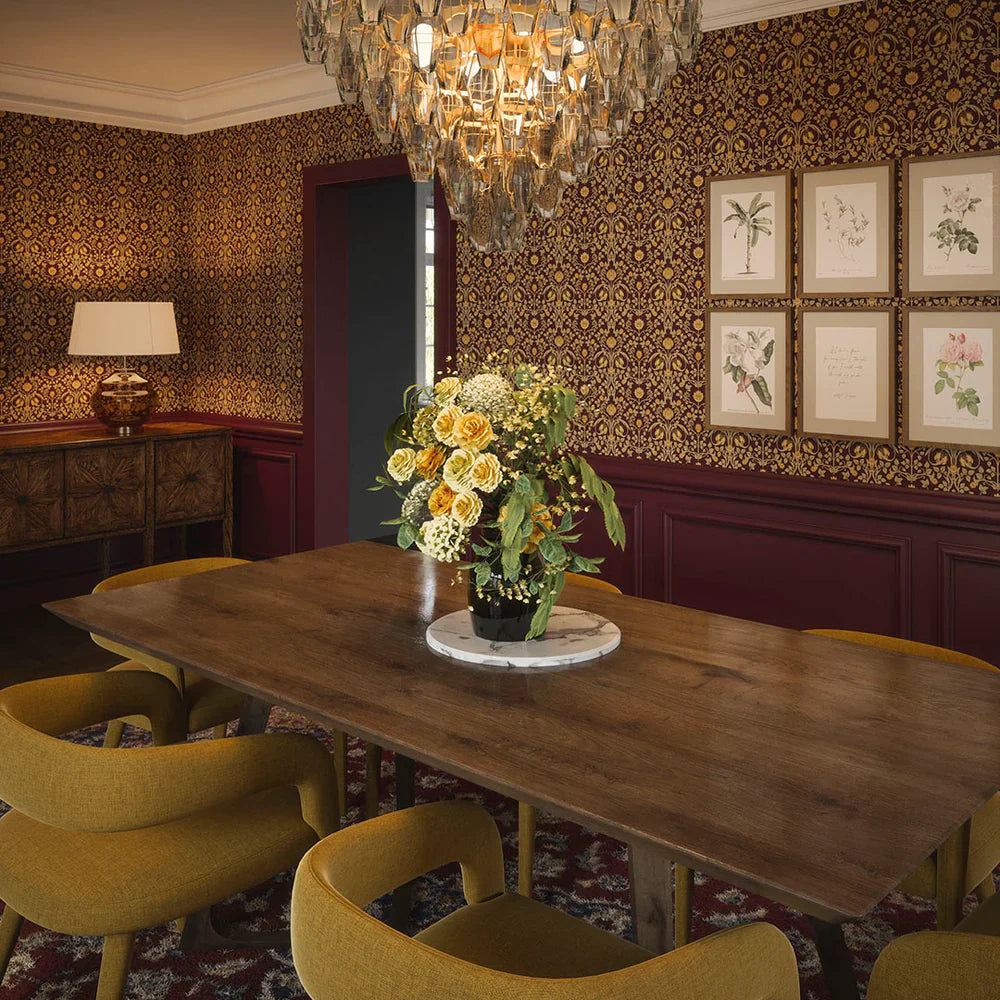Tulip Garden Wallpaper - Gold on Bordeaux - Lucie Annabel