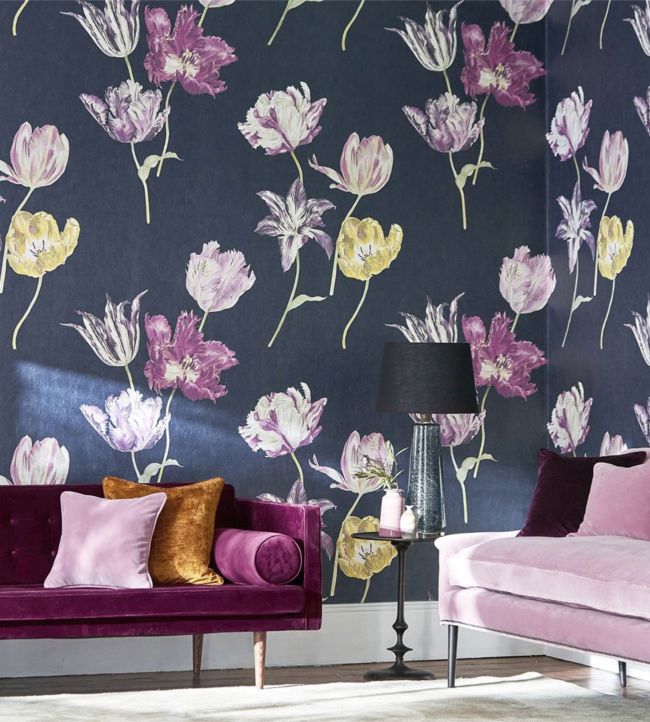 Tulipomania Wallpaper - Ink - DGLW216667 - Sanderson