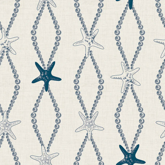 Underwater Treasure Wallpaper - Classic Navy on Pearl White - Lucie Annabel