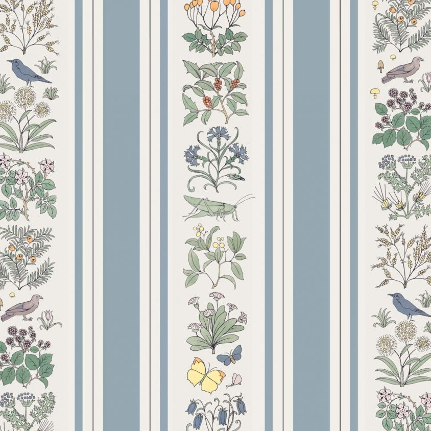 VOYSEY'S GARDEN Stripe Wallpaper - Off-White & Ether - House of Hackney