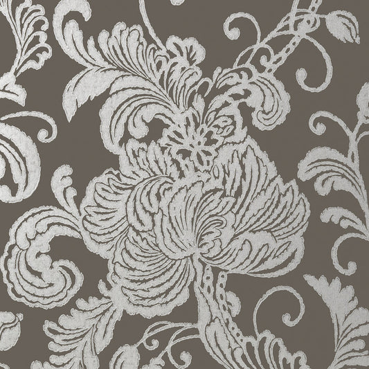 Verey Wallpaper - Silver on Charcoal - AT6011 - Anna French