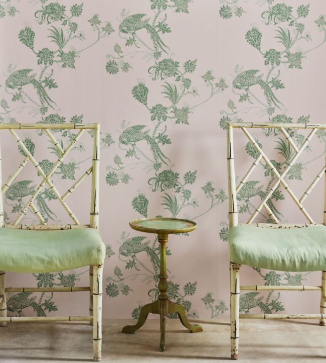 Vintage Bird Trail Wallpaper - Pink / Green - BG2000102 - Barneby Gates