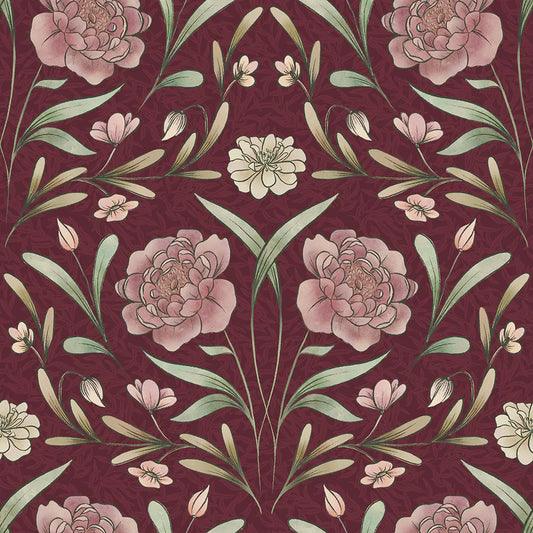 Vintage Trellis Wallpaper - Pistachio & Mulberry on Fig - Lucie Annabel