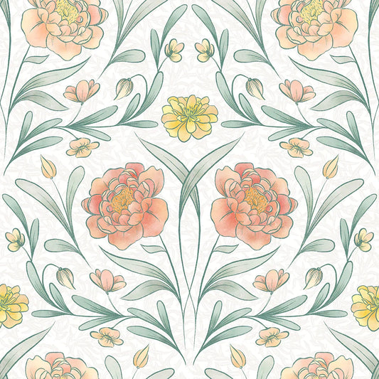 Vintage Trellis Wallpaper - Silt Green, Peach & Yellow - Lucie Annabel