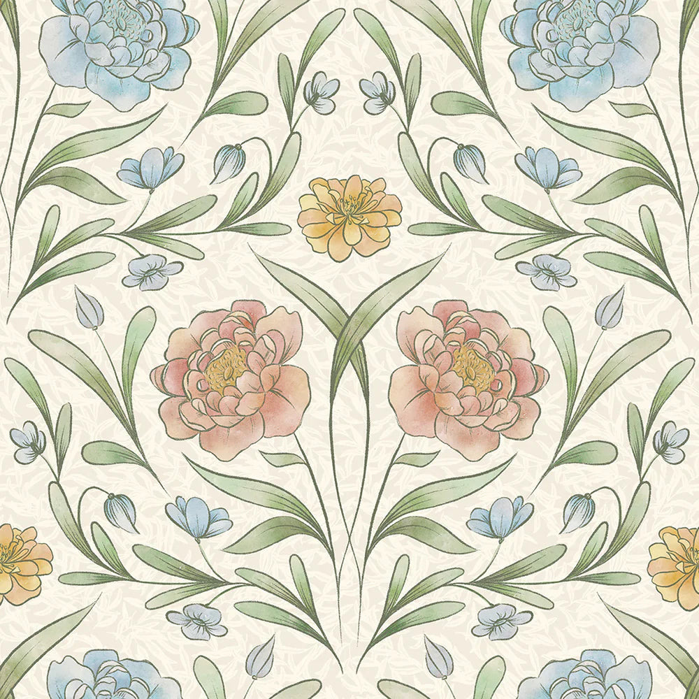 Vintage Trellis Wallpaper - Summer Shades on Vintage Cream - Lucie Annabel