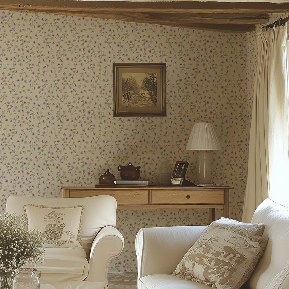 Violet Wallpaper - Vintage Cream - Lucie Annabel
