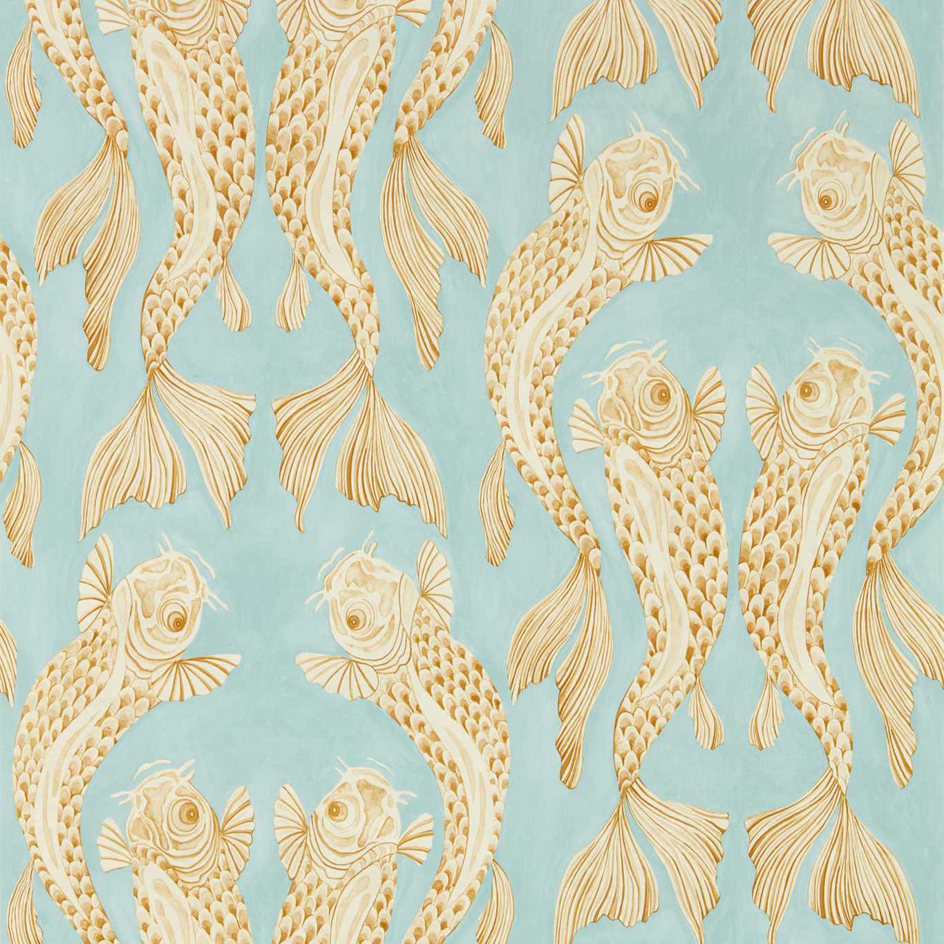 Voyaging Koi Wallpaper - Clear Sky/Persimmon - DWAW217115 - Sandersonaper