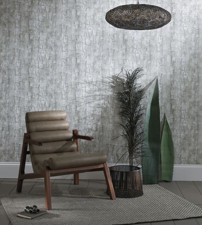 Tree Bark Room Wallpaper - Gray