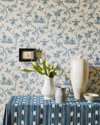 Toile Chinoise Room Wallpaper - Blue