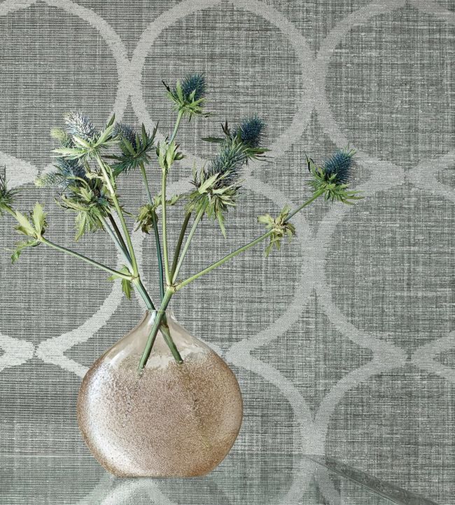 Watercourse Wallpaper - Metallic Silver on Aqua - AT7948 - Anna French