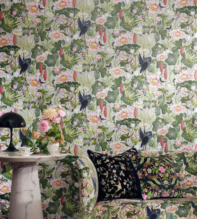 Waterlily Wallpaper - Dove - Clarke & Clarke