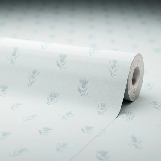 Wee Thistle Wallpaper - Cornflower Blue on Mineral Mist - Lucie Annabel