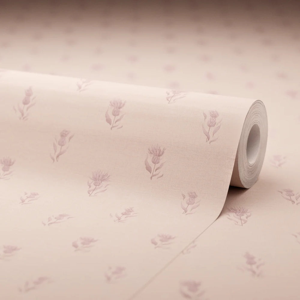 Wee Thistle Wallpaper - French Mauve on Vintage Rose - Lucie Annabel