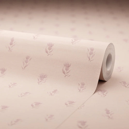 Wee Thistle Wallpaper - French Mauve on Vintage Rose - Lucie Annabel