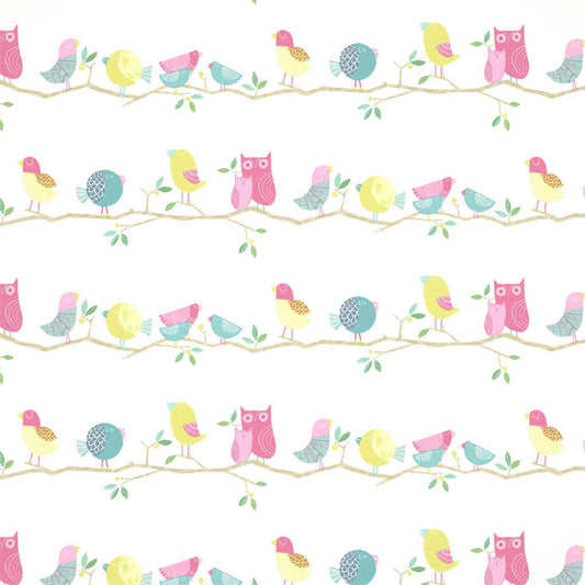 What A Hoot Wallpaper - Pink Aqua Apple & Natural - HLTF112650 - Harlequin