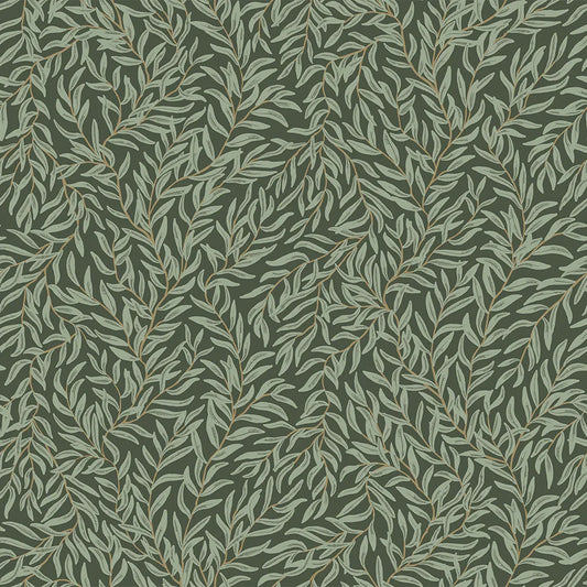 Whimsical Willow Wallpaper - Bayleaf on Juniper Green - Lucie Annabel