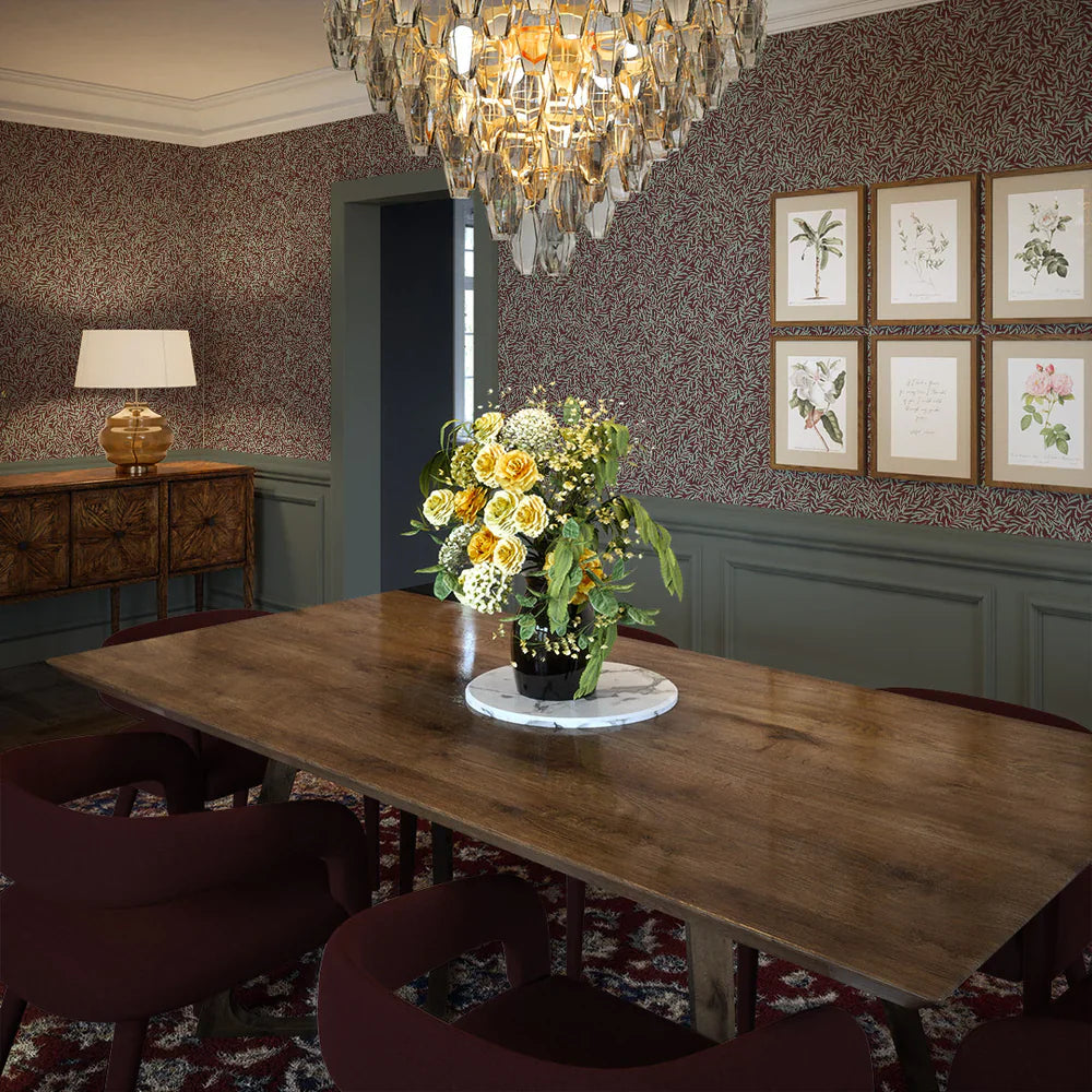 Whimsical Willow Wallpaper - Seafoam Green on Fig - Lucie Annabel
