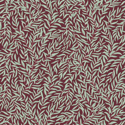 Whimsical Willow Wallpaper - Seafoam Green on Fig - Lucie Annabel