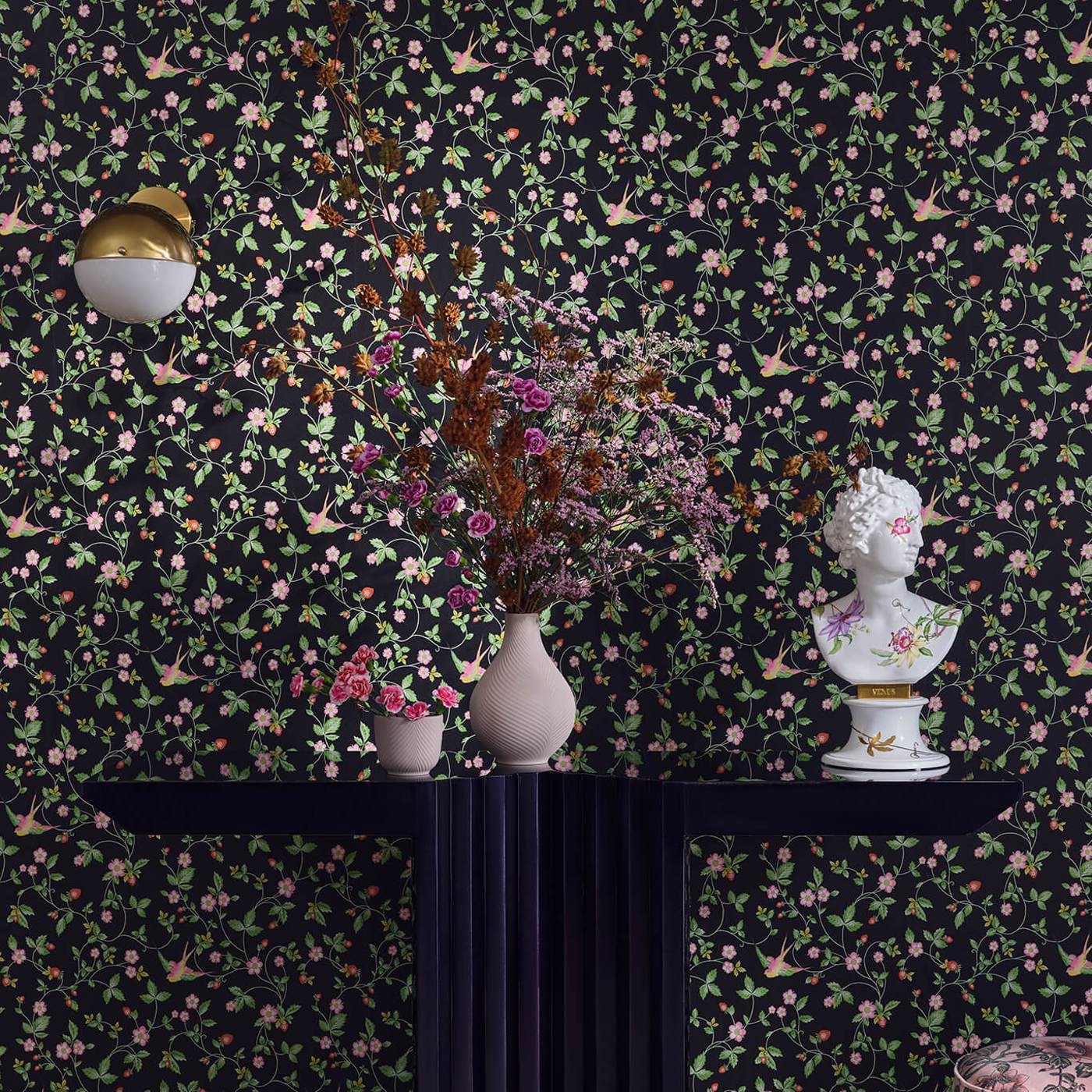 Wild Strawberry Wallpaper - Noir - Clarke & Clarke
