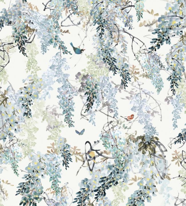 Wisteria Fall Panel A Wallpaper - Aqua - DWAP216298 - Sanderson