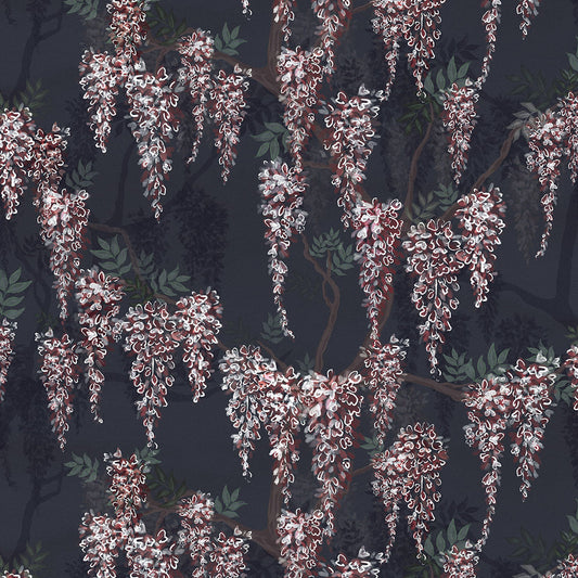 Wisteria Lane Wallpaper - Classic Navy with Berry Pinks - Lucie Annabel