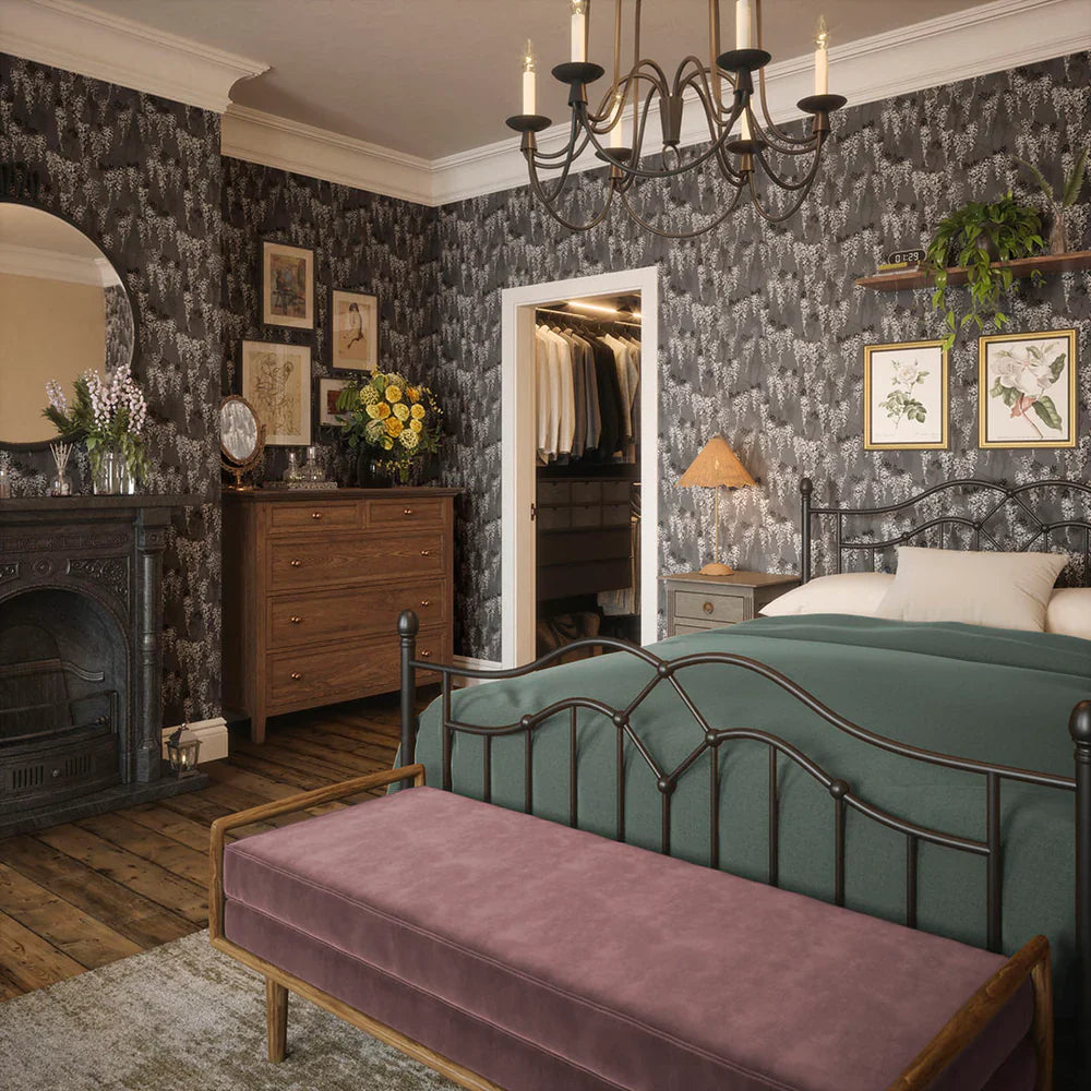 Wisteria Lane Wallpaper - Shades of Charcoal with White - Lucie Annabel