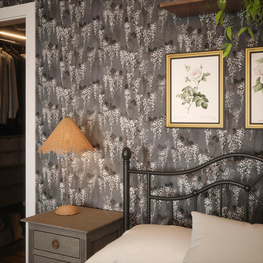 Wisteria Lane Wallpaper - Shades of Charcoal with White - Lucie Annabel
