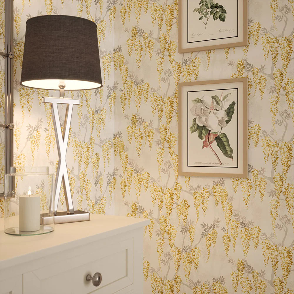 Wisteria Lane Wallpaper - Summer Yellows & Vintage Grey - Lucie Annabel