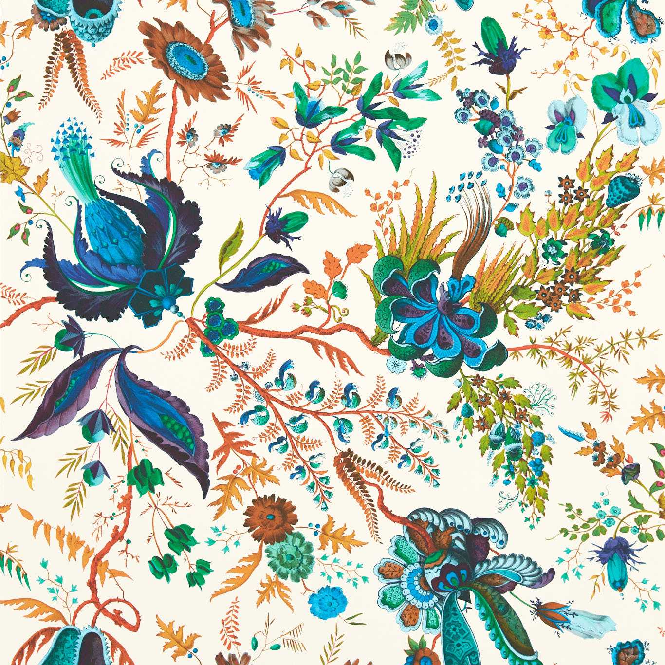 Wonderland Floral Wallpaper - Lapis/Emerald/Carnelian - HSRW113067 - Harlequin