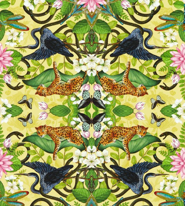 Wonderlust Tea Story Wallpaper - Citron - Clarke & Clarke