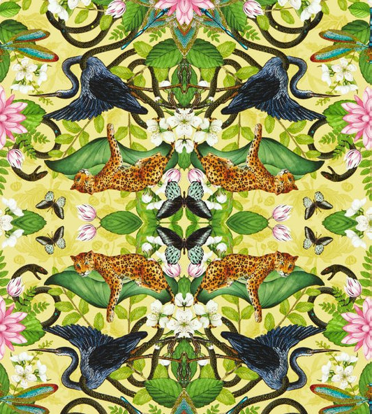 Wonderlust Tea Story Wallpaper - Citron - Clarke & Clarke