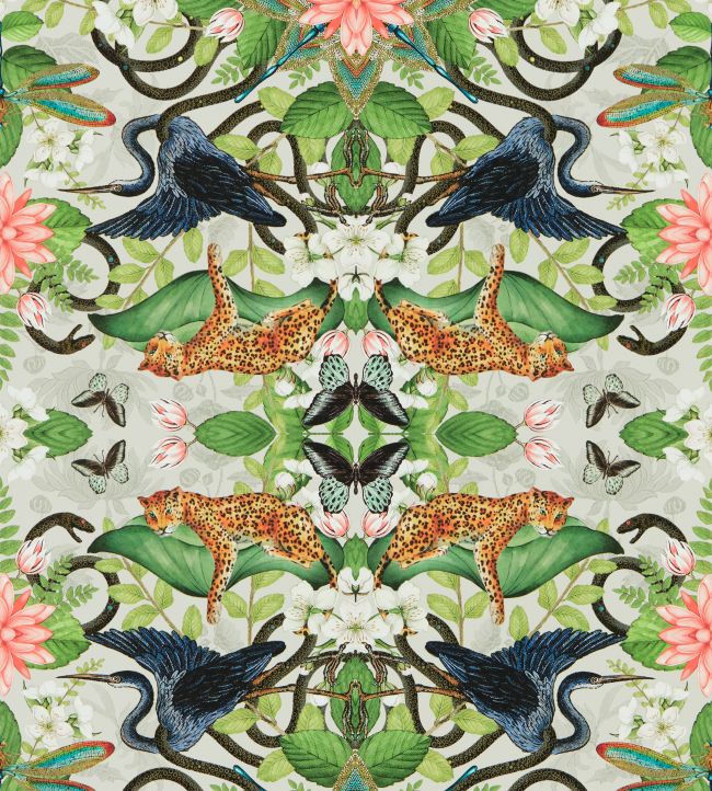 Wonderlust Tea Story Wallpaper - Dove - Clarke & Clarke