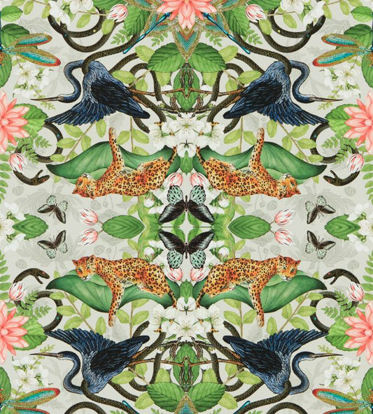 Wonderlust Tea Story Wallpaper - Dove - Clarke & Clarke