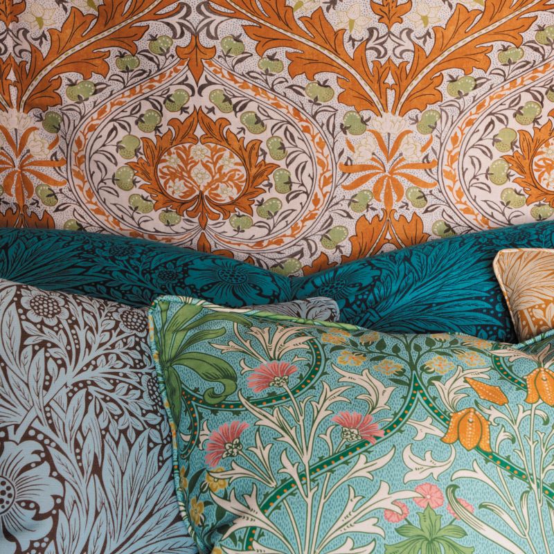 Woodland Weeds Fabric - Orange/Turquoise - 226991 - Morris & Co